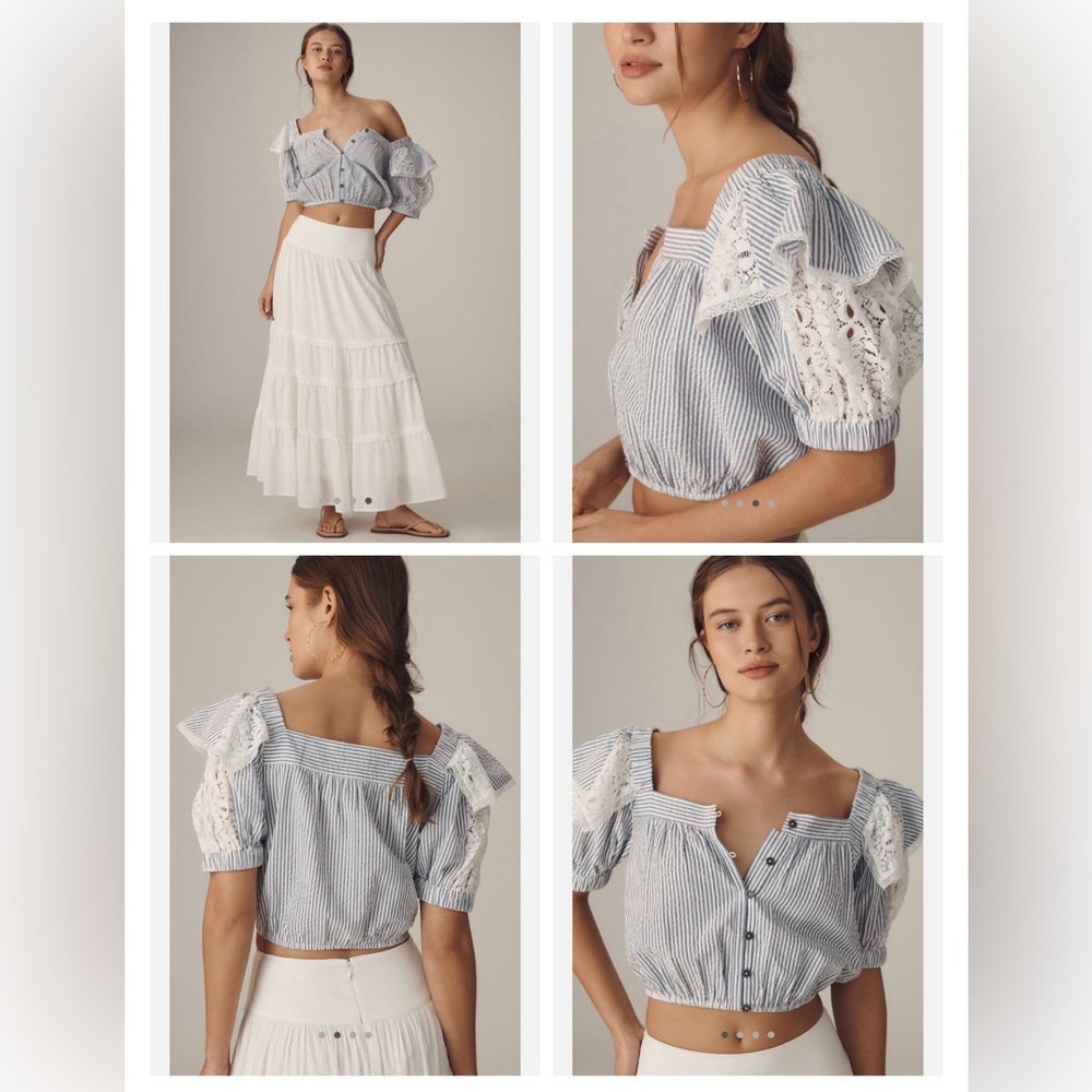 Anthropologie Maeve Ruffled Puff Sleeve Crop Blouse